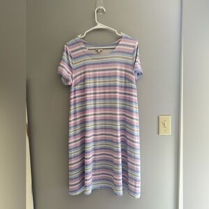Talbots Womens Multicolored Striped T Shirt Dress SZ MP Short Sleeve MIDI Spring